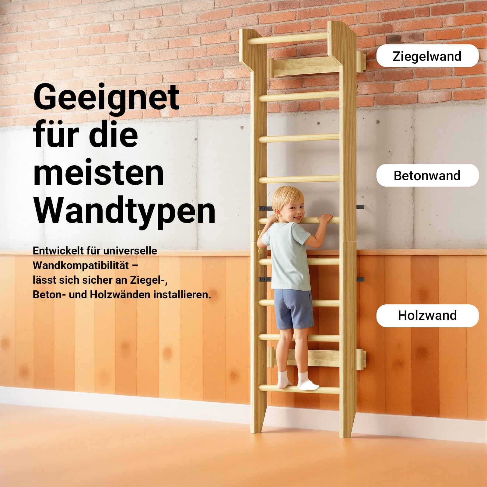 COSYLAND Sprossenwand aus Holz mit Klimmzugstange, Indoor Kletterwand für Kinder & Erwachsene, Turnwand für Kinderzimmer & Fitness, Türrahmen-Montage, Wall Bars