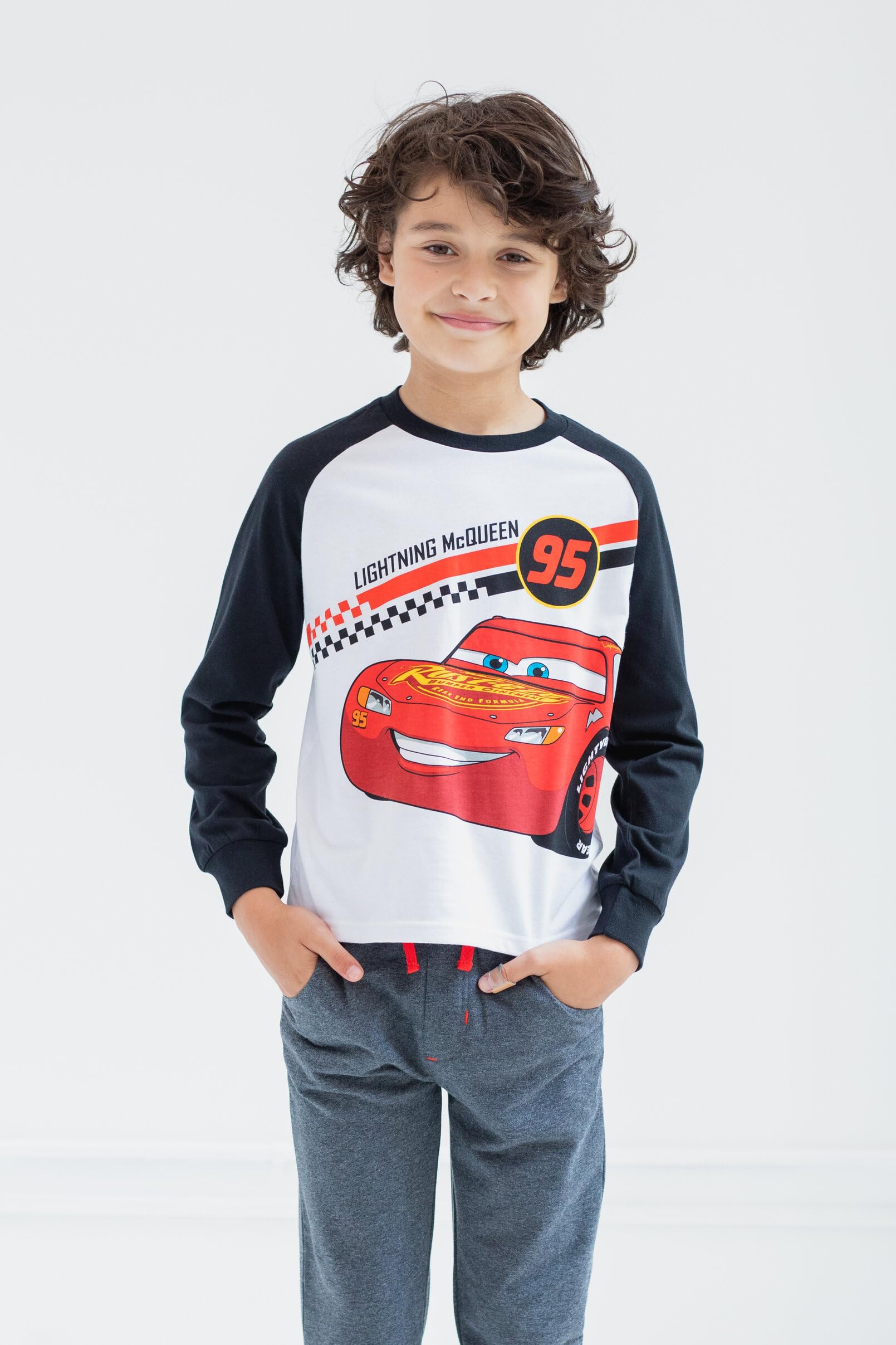 Disney Samochody French Terry T-shirt i spodnie zestaw dla dużych dzieci (18 miesięcy - 10-12)