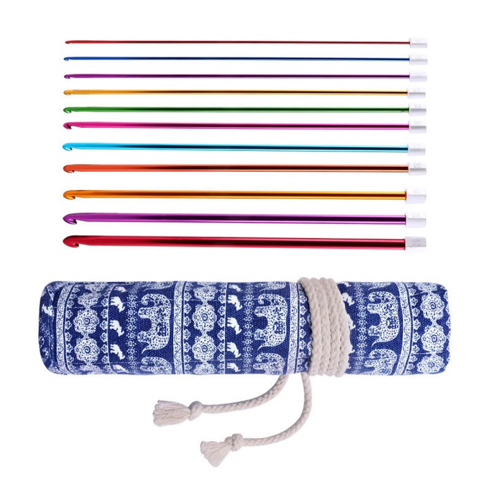 Hzbb 27Cm Blue Pattern Ro 11Pcs Tunisian Crochet Hook Needle For Blanket Sweater Scarf Bag Hat 27Cm Long Aluminum Afghan Knitting Needle 2Mm-8Mm Colorful Ergonomic Knitting