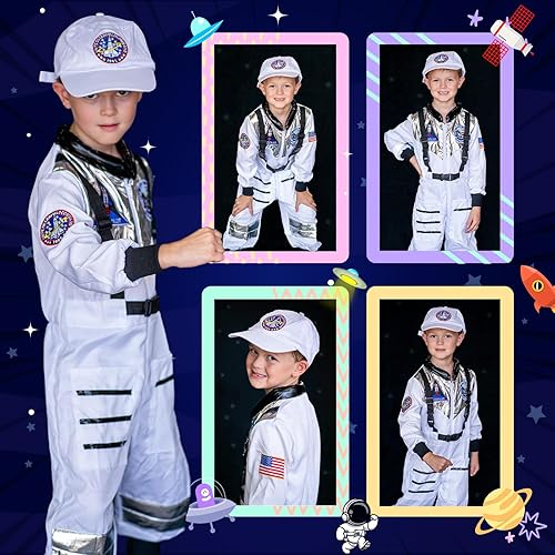Miniatura 4 de GIFTINBOX Disfraz de astronauta de Halloween para niños con gorra, disfraz espacial para niños y niñas de 3 a 10 años, disfraz de juego de rol