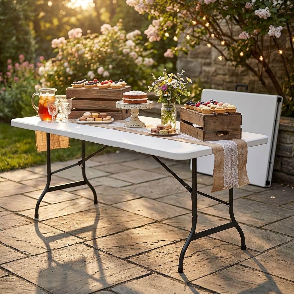 MilaniHome.it - Tavolo Catering Rettangolare in Metallo E ABS Bianco 240x76 con Gambe Pieghevoli in ABS per Ristorante Matrimoniodi coloreBianco