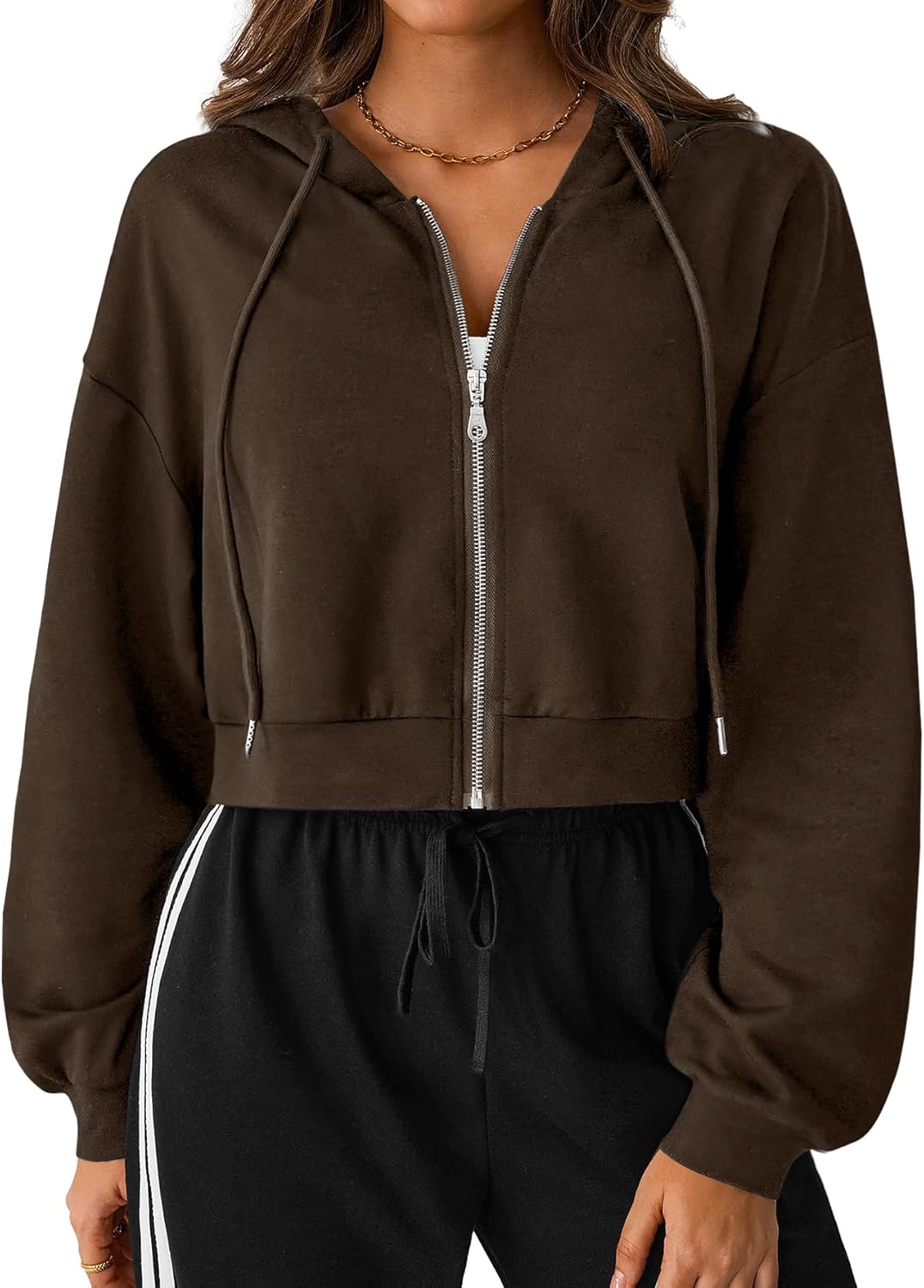 SOFIA'S CHOICE Cropped Zip Up Hoodie Women Long Sleeve Crop Sweatshirts Jackets - Image 4