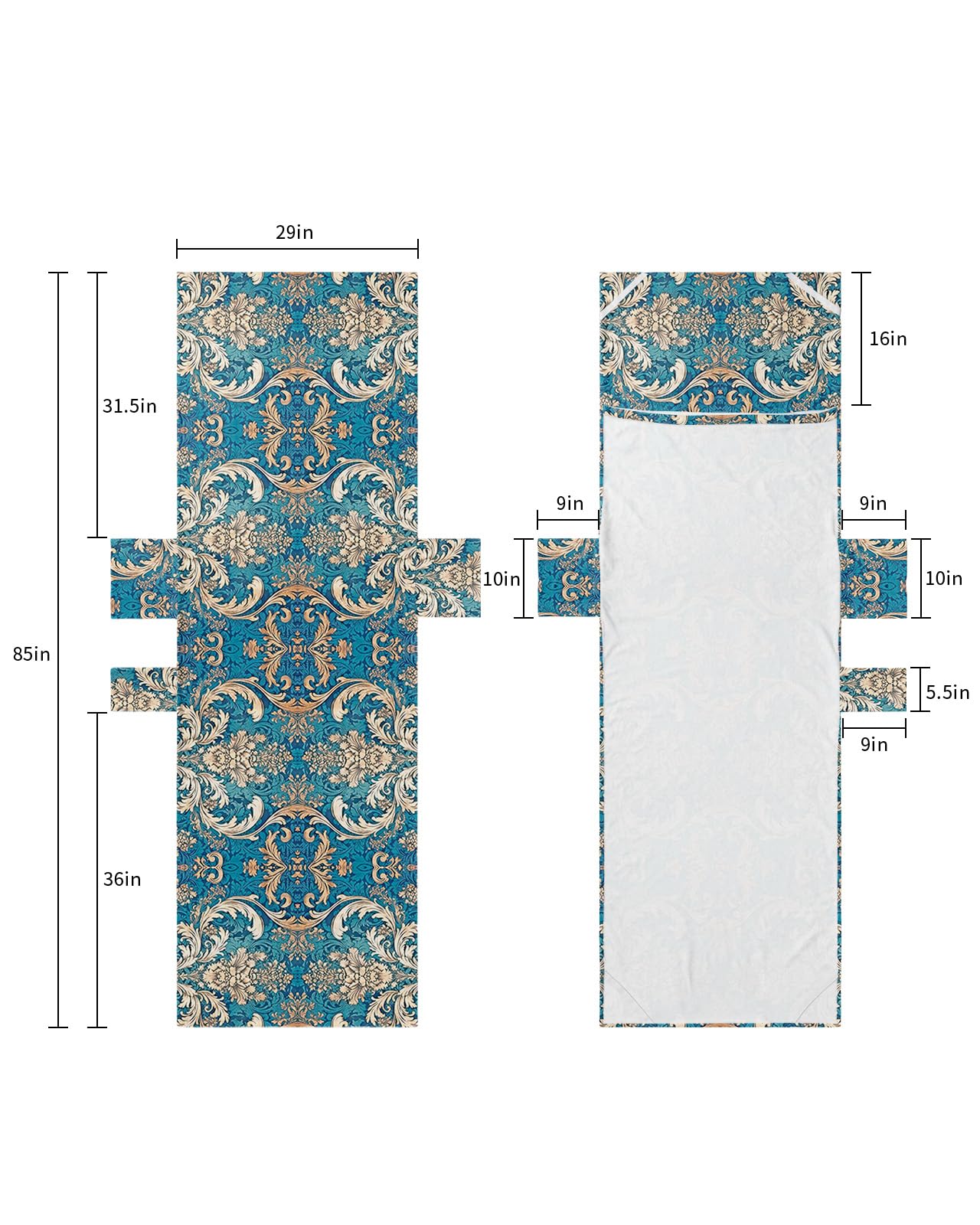 Luxurious, Beach Lounge Chair Towel Cover, Soft Chaise Lounge Towel with Side Pockets Patio Pool Chairs Cover for Beach/Pool Sunbathing 29x85 Abstract Vintage Gold Flower European Teal