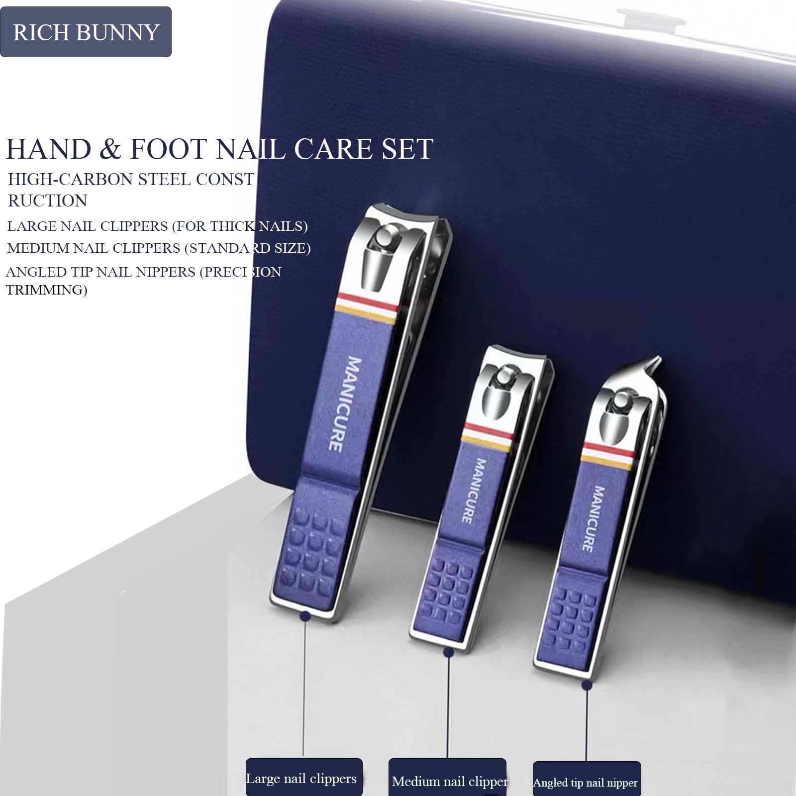 Rich Bunny Professional Nail Clippers Set, 11PCS Stainless Steel Manicure Set including Compact Travel Case - Image 2