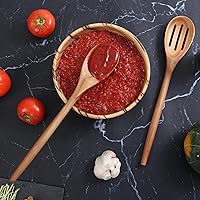 Vista 3 de 2 cucharas de madera de acacia para cocinar, cucharas de cocina de acabado liso de 14 pulgadas, cucharas de madera de agarre cómodo para cocinar