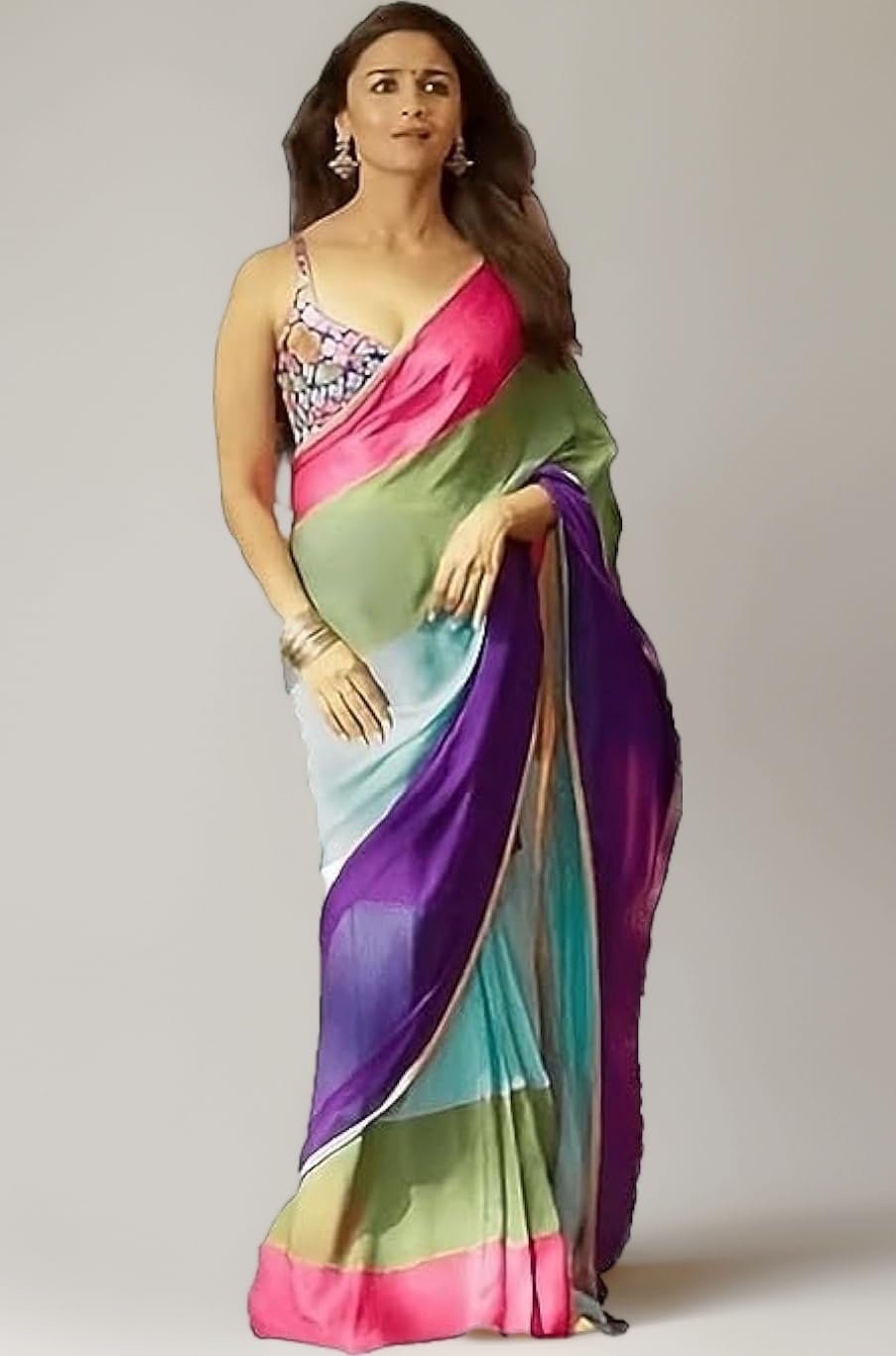 Sidhidata Women's Printed Pure Georgette Saree With Unstitched Blouse Piece (...