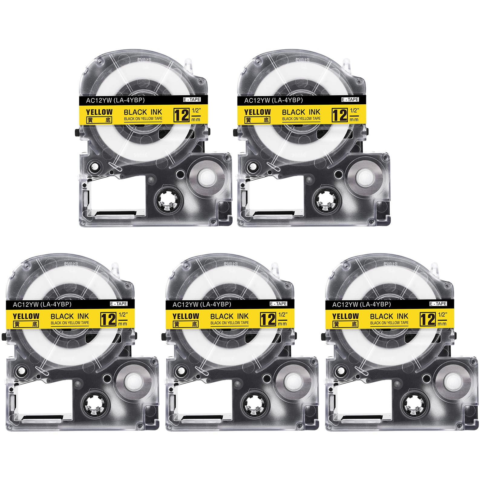 5pcs Greateam 12mm Yellow Bottom Black Letters Label Tape Compatible King Jim Tepra PRO Tape Cartridge Matte 12mm Yellow Label/Black Letters 8m Length : Office Products