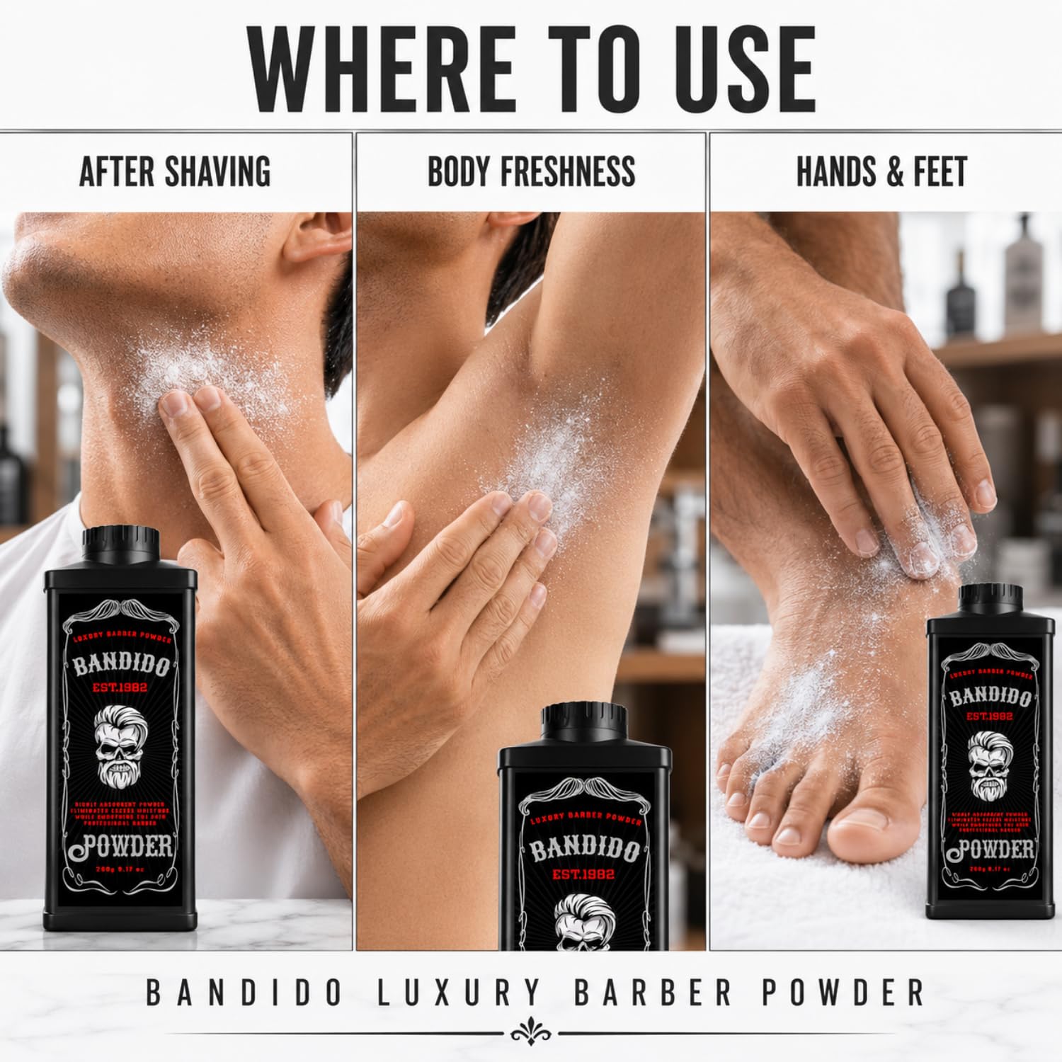 Bandido Luxury Barber Powder | Hidratante y Suavizante | Anti-Irritación | Polvo Corporal Profesional 260gr
