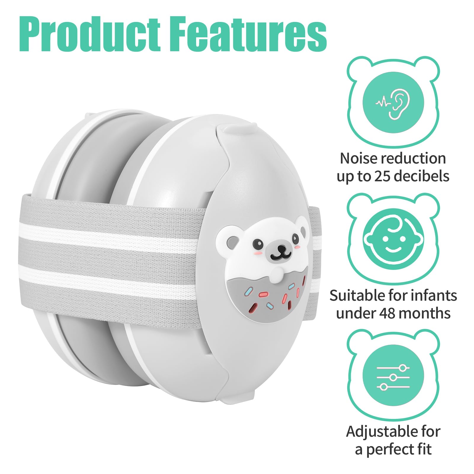 Vexaflow Cascos Bebe Antiruido, Con Bolsa de Transporte, para Sueño y Viajes, Protectores Auditivos Ajustables para Bebé y Niños de Hasta 48 Meses, Reducción de Ruido hasta 25dB - 4