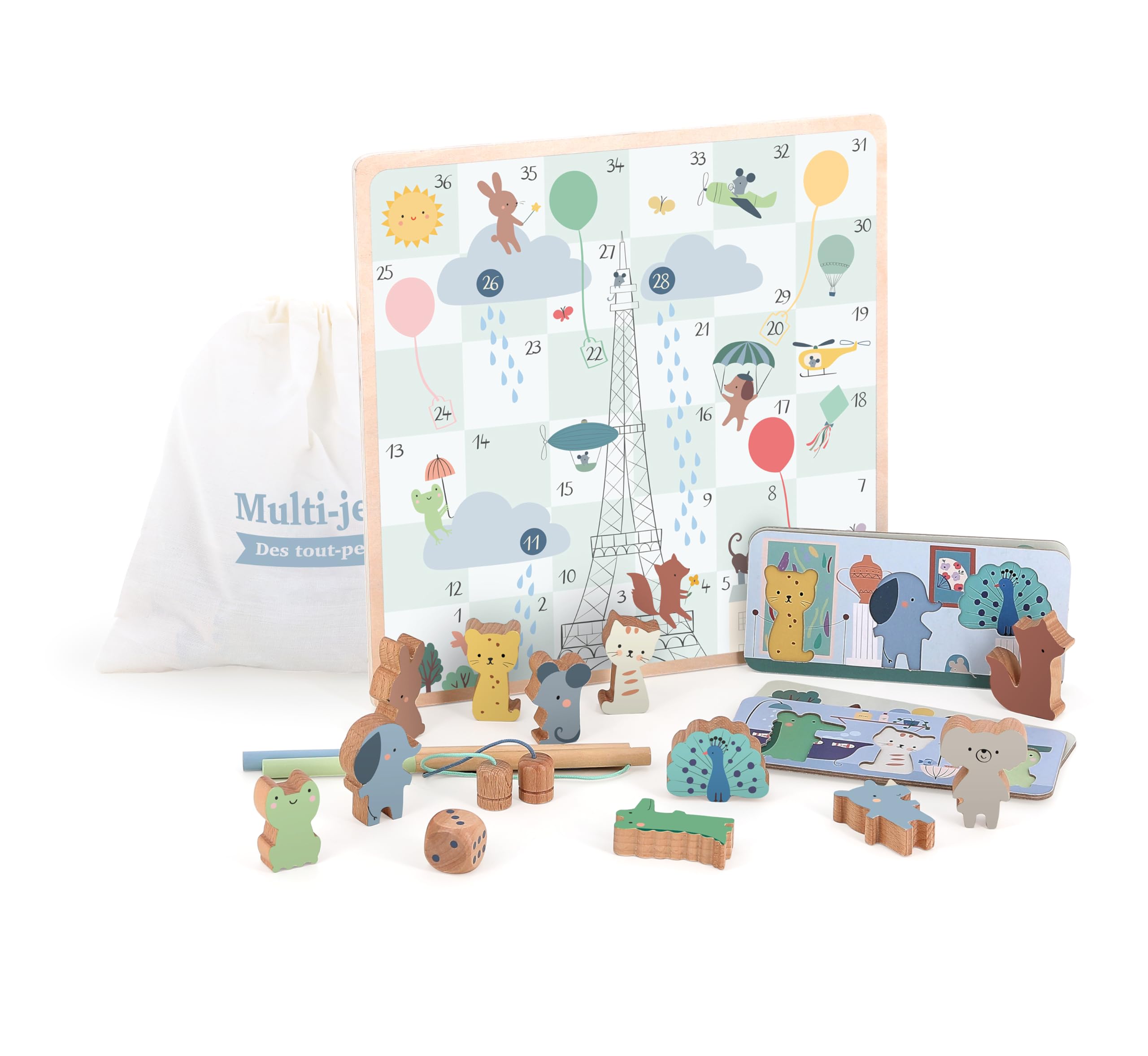 VILAC - Multi-Jeux des Tout-Petits - Sarah Betz - Jeux de Société - 1 Plateau de Jeu réversible en Bois - Jeux d'Eveil pour Enfant en Bois - Dès 2 Ans - 7117