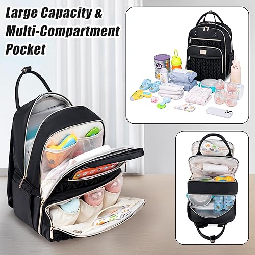 Miniatura 6 de Mochila para pañales, elegante bolsa de pañales para bebé, mochila impermeable para pañales de viaje, bolsas de bebé con cambiador, correas para