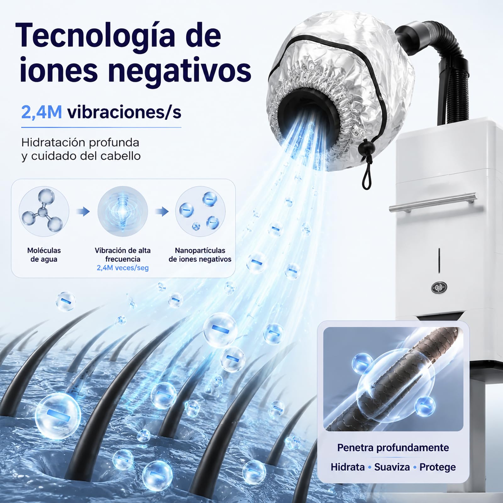 Nano, vaporizzatore per capelli, 500 W, con 6 programmi, display LCD, 1000 ml, temperatura regolabile 32-140 ℉, per la colorazione permanente, per la cura dei capelli con ruote e cassetto