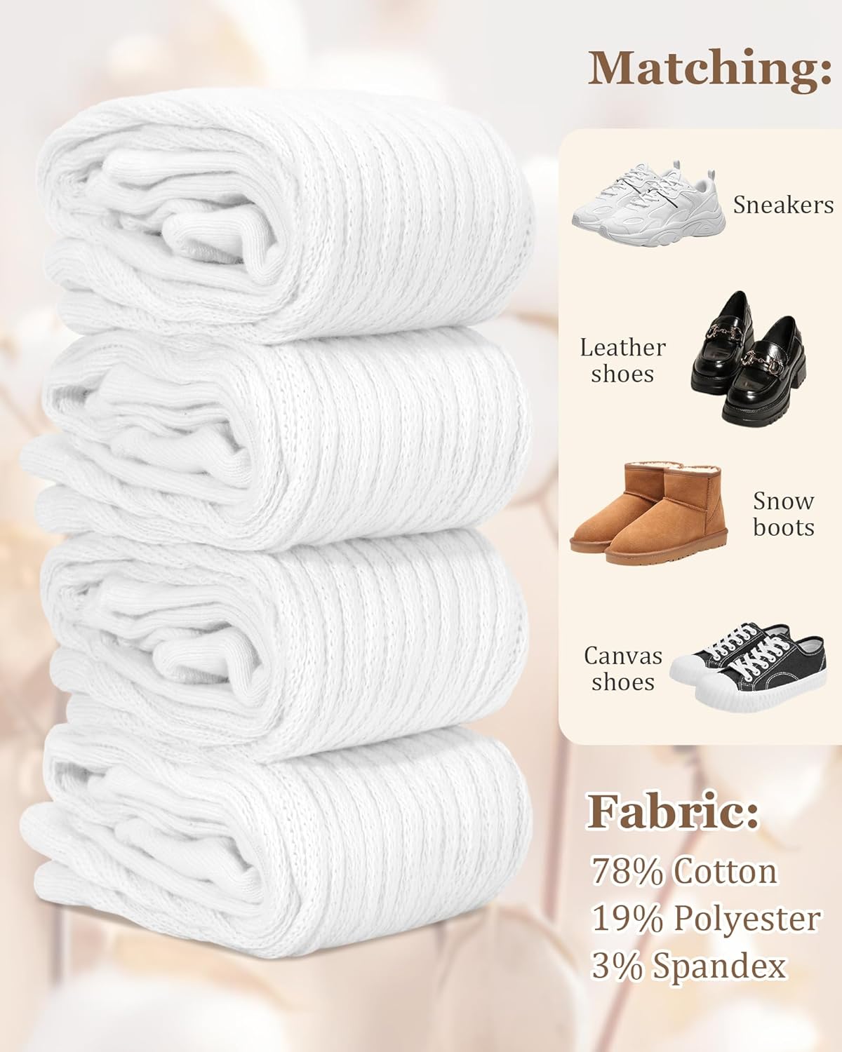 Slouchy Socks for Women 4 Pairs Slouch Long Scrunch Knee High Sock Knit Cotton Boot Tube Socks - Image 4