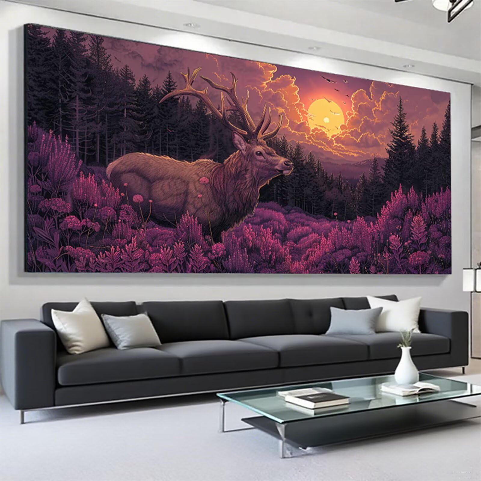 Diamentowe malowanie dla dorosłych duży rozmiar 50 x 100 cm, 5D DIY diamentowe malowanie jeleń haft diamentowy pełny zestaw akcesoriów, malowanie lawendowe diamenty kreatywne hobby dla dorosłych