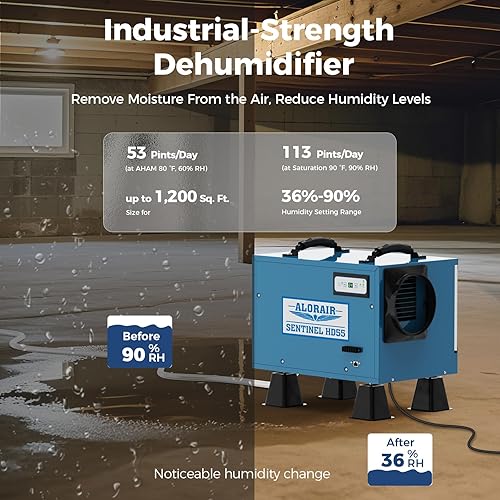 Miniatura 4 de ALORAIR Deshumidificador Wi-Fi Crawlspace, 113 pintas con manguera de drenaje para espacio de arrastre, sótano, restauración de daños comerciales y