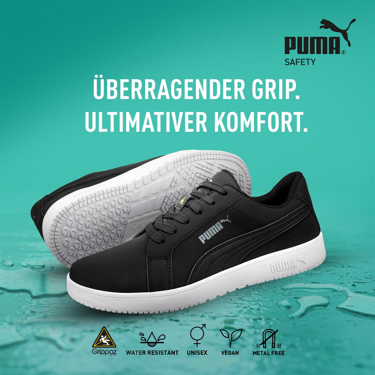 PUMA Safety STELLAR ST BLK Low O2 Chaussures de travail antidérapantes sans embout en acier, sans métal, imperméables, comme chaussures de cuisine et baskets de travail