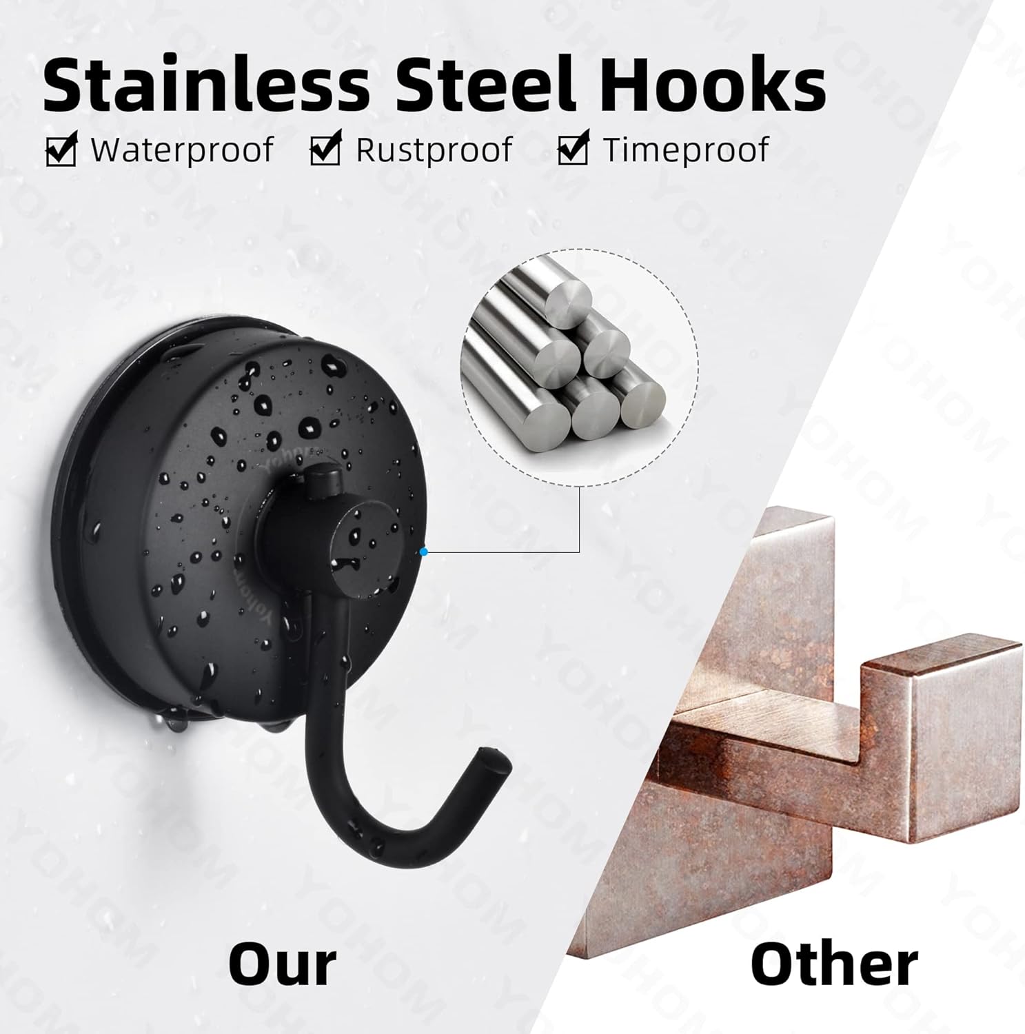 YOHOM Suction Cup Hooks for Shower Towel Holder Black Towel Hooks for Bathrooms Loofah Hooks for Shower Stainless Steel Suction Towel Rack Kitchen Organizer for Robe Wreath Hanging Hook 2Pcs