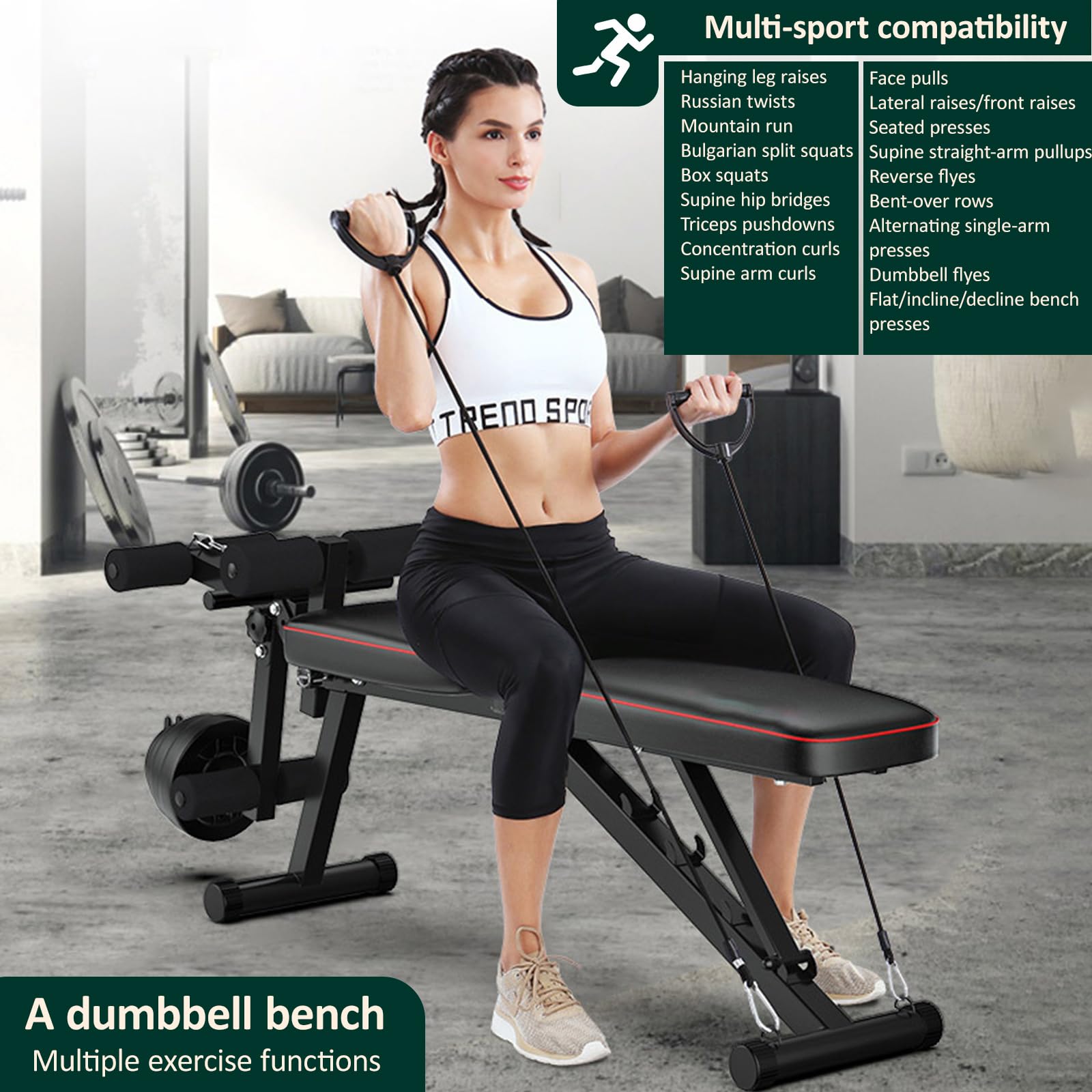 Panca Addominali Panca Posturale Panca Fitness con Imbottitura in Schiuma ad Alta densità, Attrezzatura compatta per Palestra Domestica per distensioni con manubri/Curl/Sollevamento Gambe