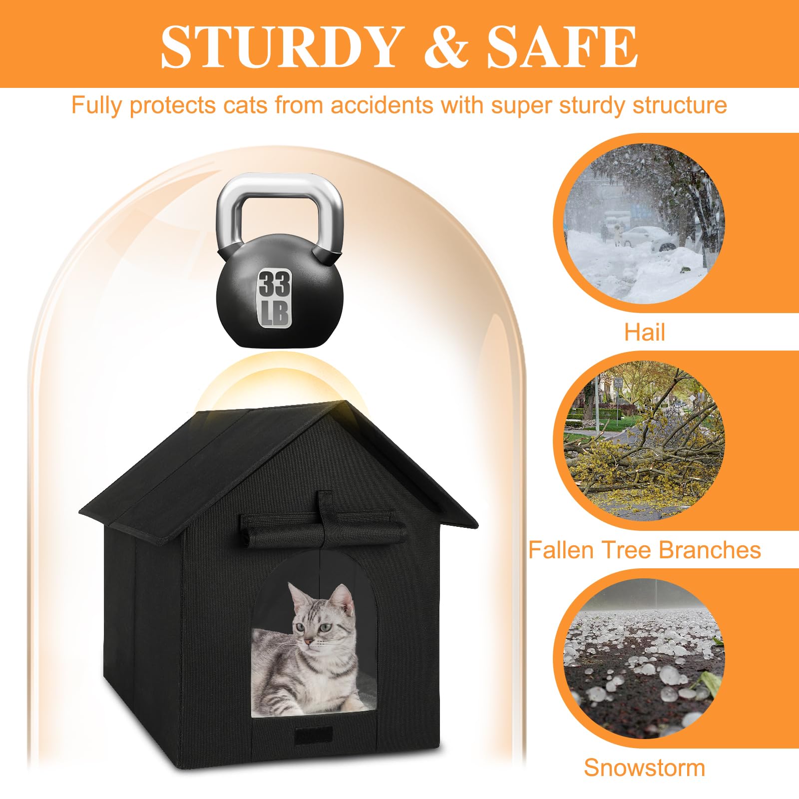 Großes beheiztes Katzenhaus für den Außenbereich, Doppeltür, beheiztes Katzenschutz, wetterfest, faltbar, beheiztes Kitty-Haus mit Katzenheizkissen, Bett für Feral Scheune, Katze, Kätzchen, Welpe (mit