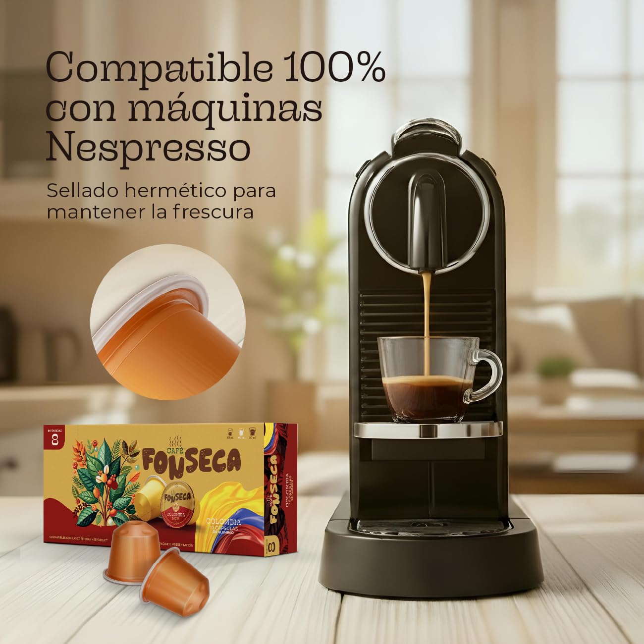 FONSECA Cápsulas Café Colombia Compatibles con Nespresso, Pack 220 Cápsulas | Café 100% Arábica Suave con Aromas de Miel Dorada, Tueste Medio Intensidad 8 Producido en Portugal