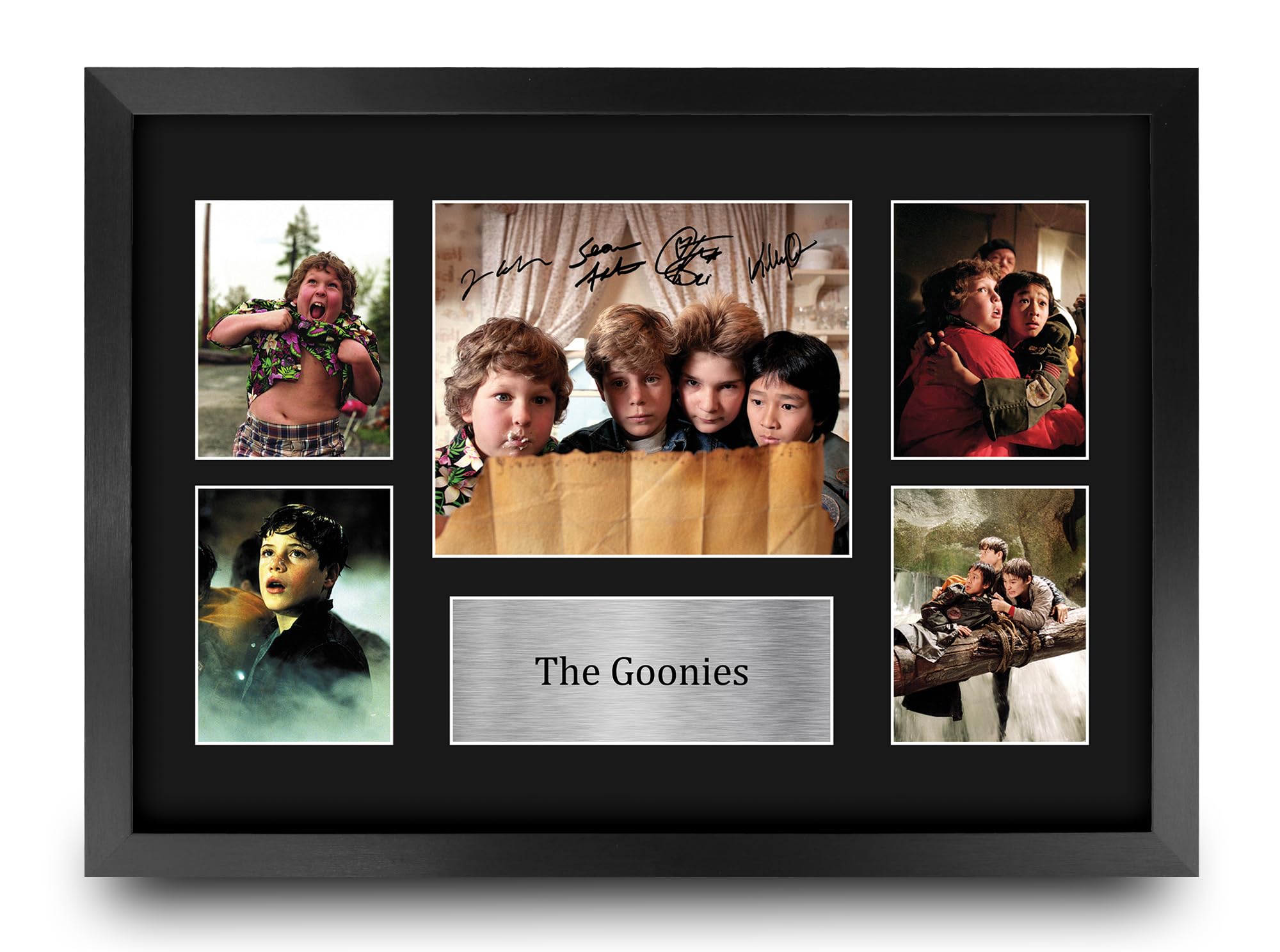 HWC Trading The Goonies Gifts Printed Signed Autograph Presentation Display Montage for Movie Memorabilia Fans - A3 Framed
