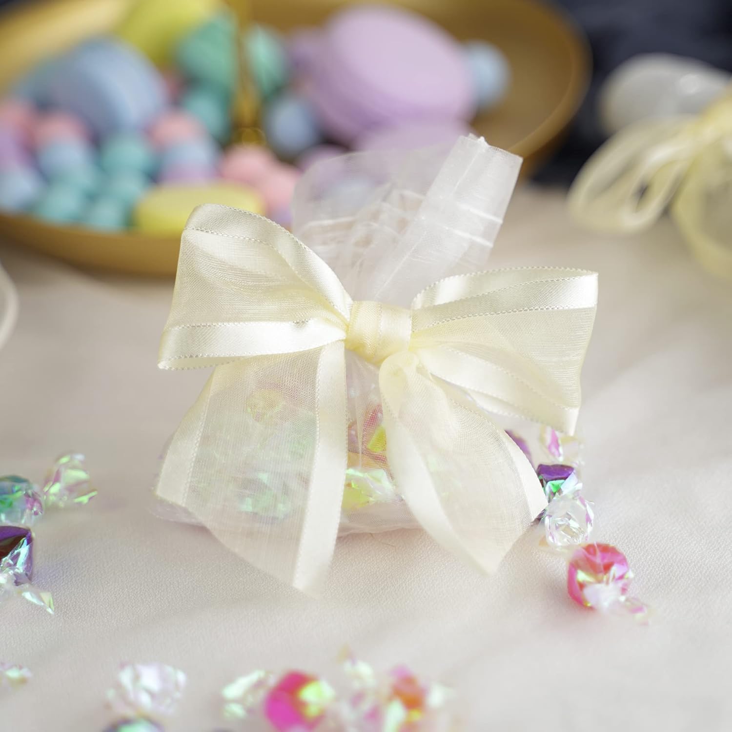 AIMUDI Ivory Bows for Weddings 4" Organza Bows Premade Twist Ties Bows for Gift Wrapping Crafts Treat Bags Baskets Cake Pop Baby Shower Birthday Decor - 12 Counts - Image 6