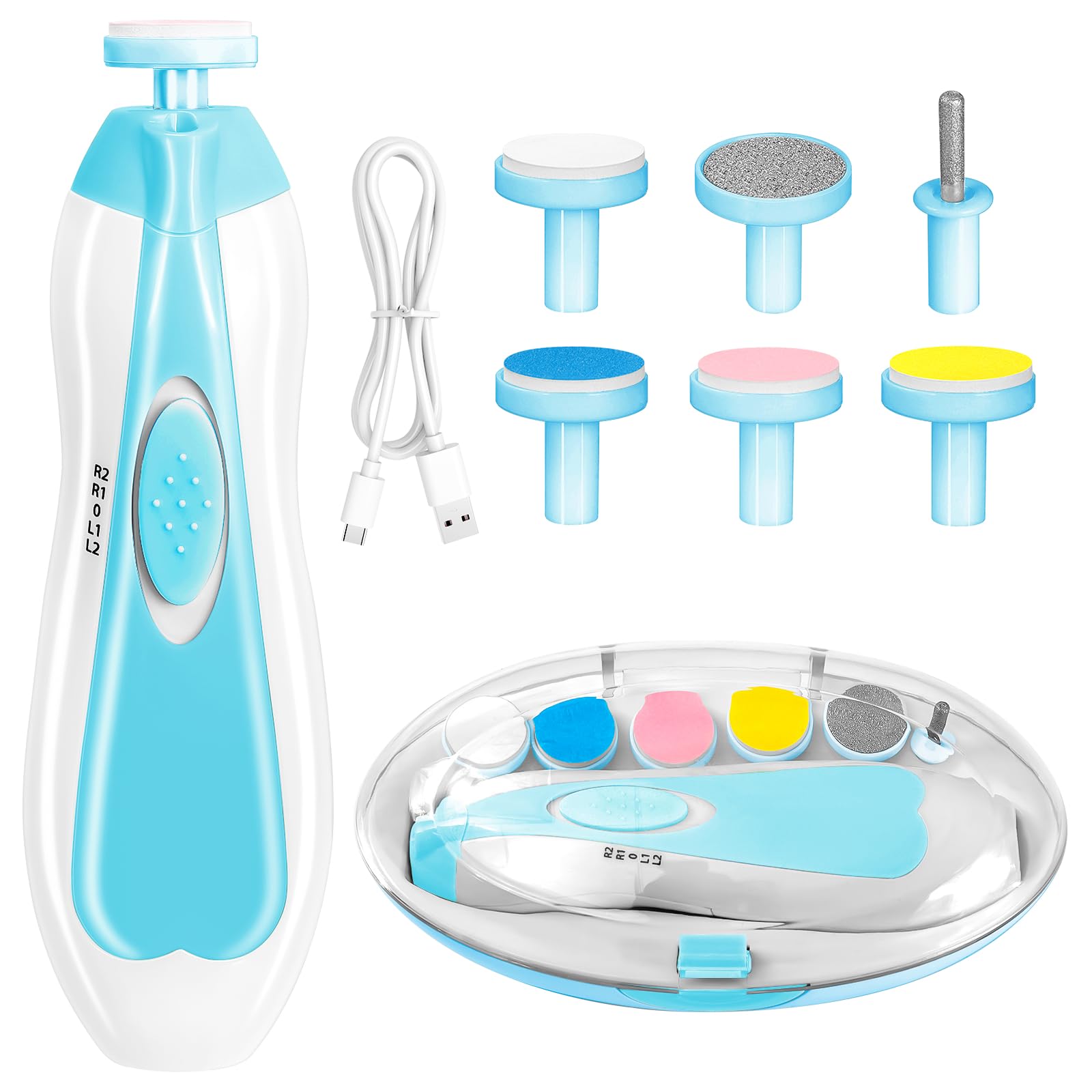 Cortauñas eléctrico para bebés, 6 en 1, recargable, set de manicura y cuidado para bebés y adultos (azul)