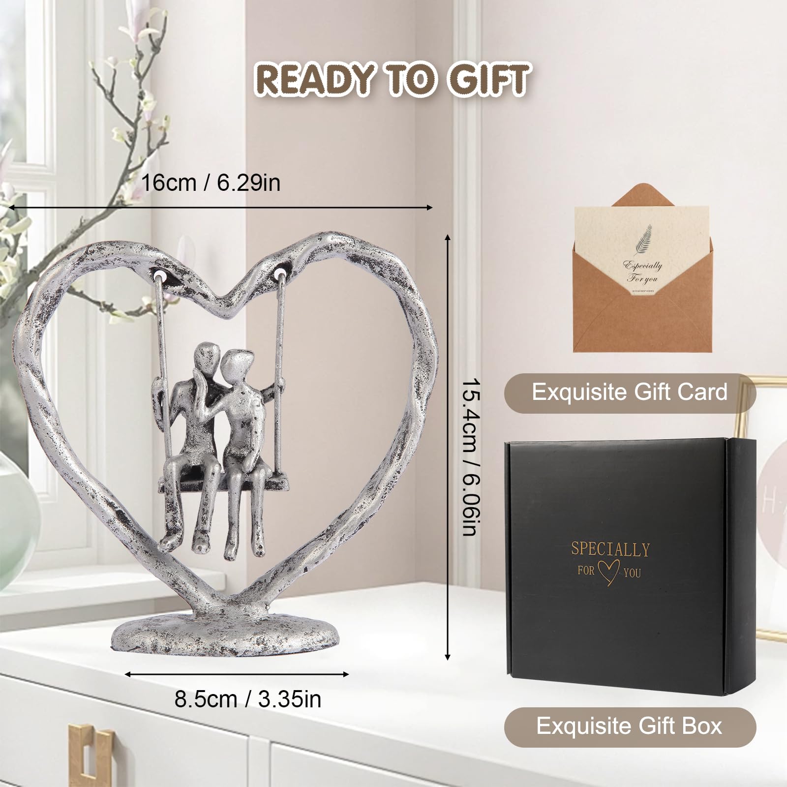 25th/Silver Anniversary Wedding Gifts for Wife/Her/Him,Valentine's Day/Birthday/Wedding Gifts for Couples,Heart Sculpture/Figurine,Handcrafted Antique Silver Metal Couple Statue Decor