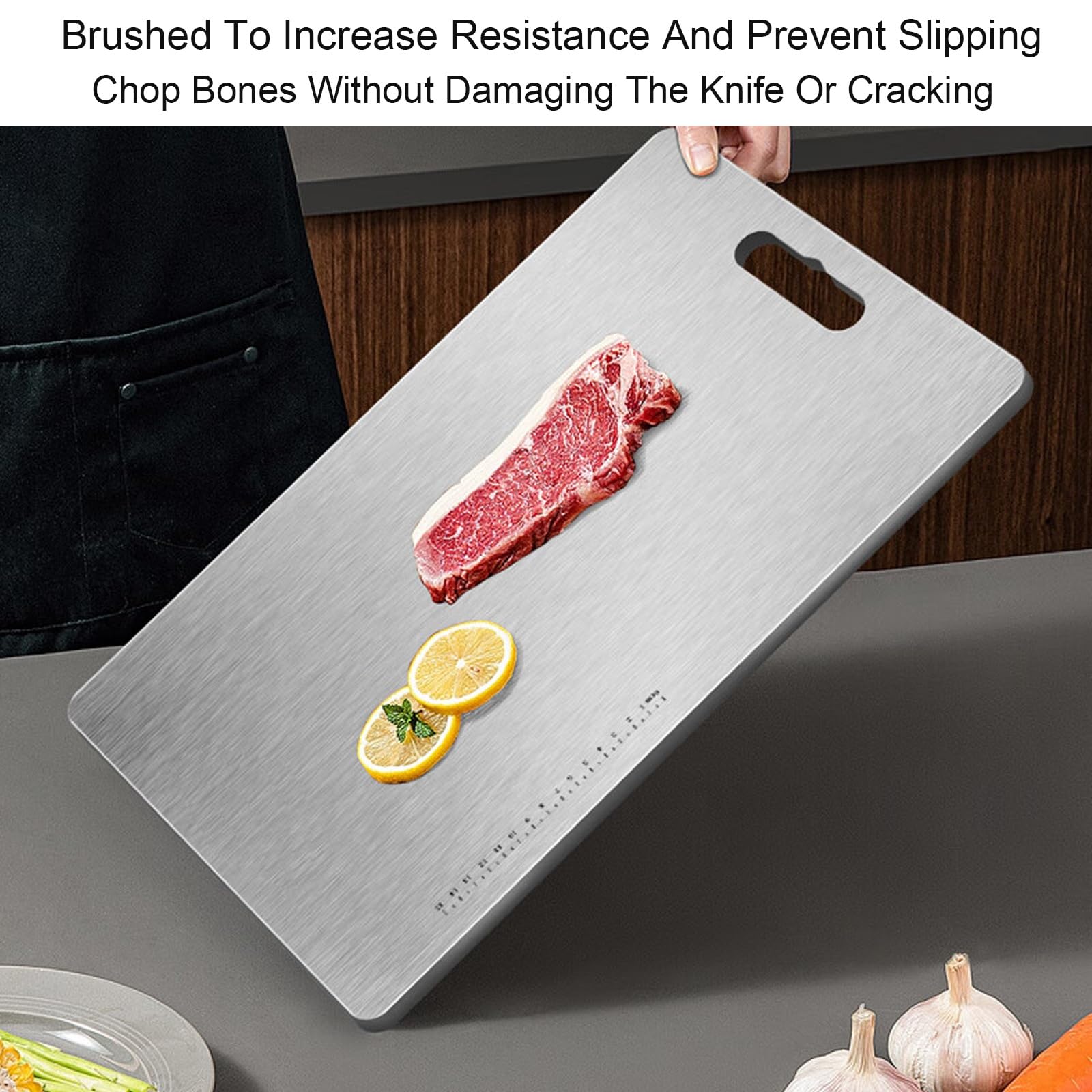 Tabla de Cortar de Titanio, de Acero Inoxidable Apto para Uso Alimentario, para Carne, Frutas y Verduras.(39 * 28cm/15 * 11in)