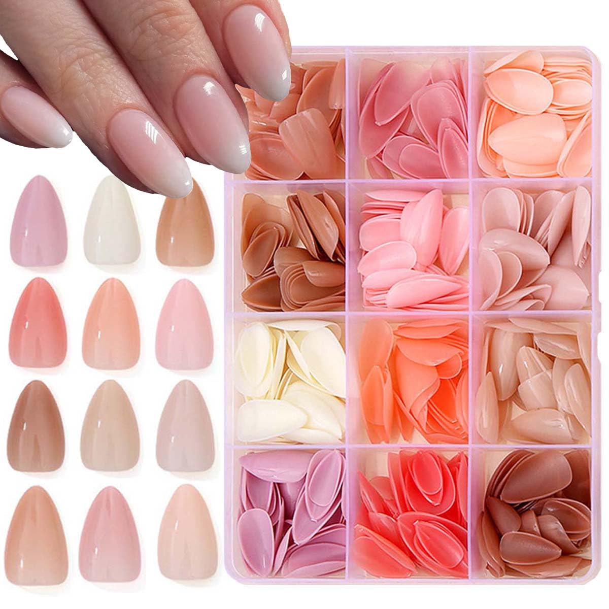 360Pcs Almond Press on Nails Short Fake Nails Solid Color False Nails Full Cover Acrylic Nails Artificial Glossy Press Ons Fingernail for Women