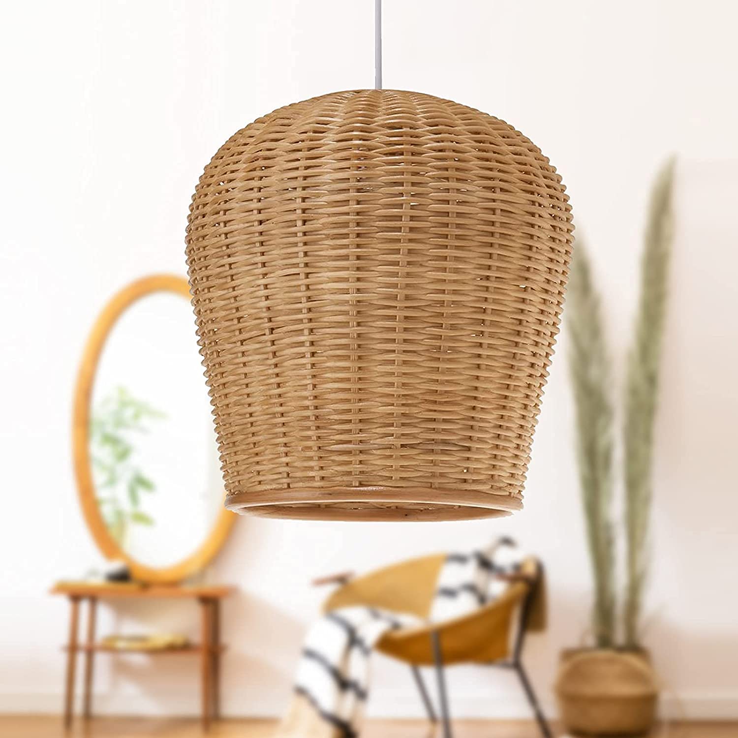 GXF Bamboo Light Fixtures, 3 Headlights E26 E27 Retro Rustic Bamboo Wicker Rattan Chandelier Ceiling Hanging Light for Living Room Bedroom Farmhouse Restaurant Cafe Teahouse Bar Dining Room Club