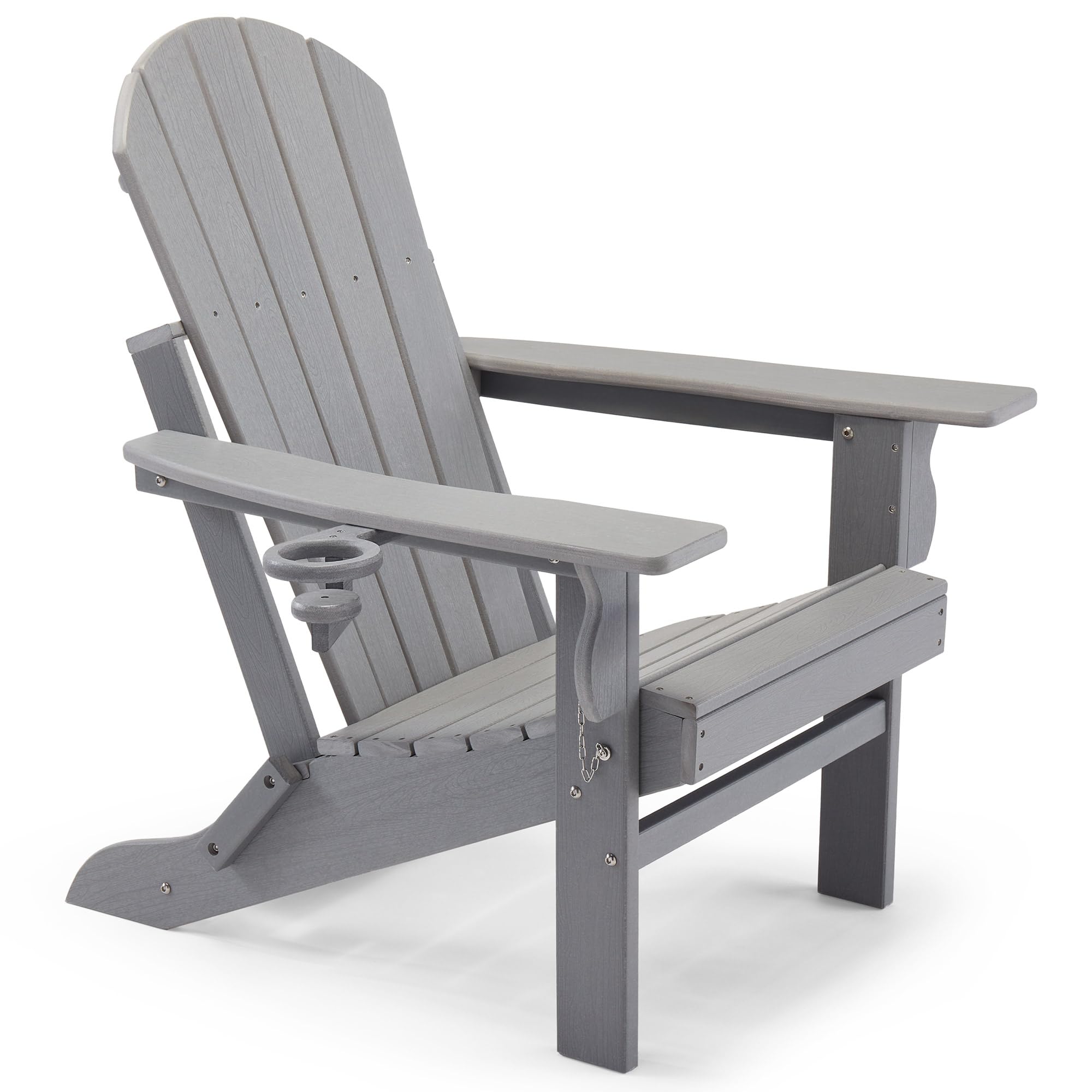 VonHaus Grey Folding Adirondack Chair - Foldable Fire Pit Chair for Garden, Terrace, Patio, Balcony & Outdoors - Waterproof HDPE Slatted Firepit Seat with Wide Armrests & Sloped Back