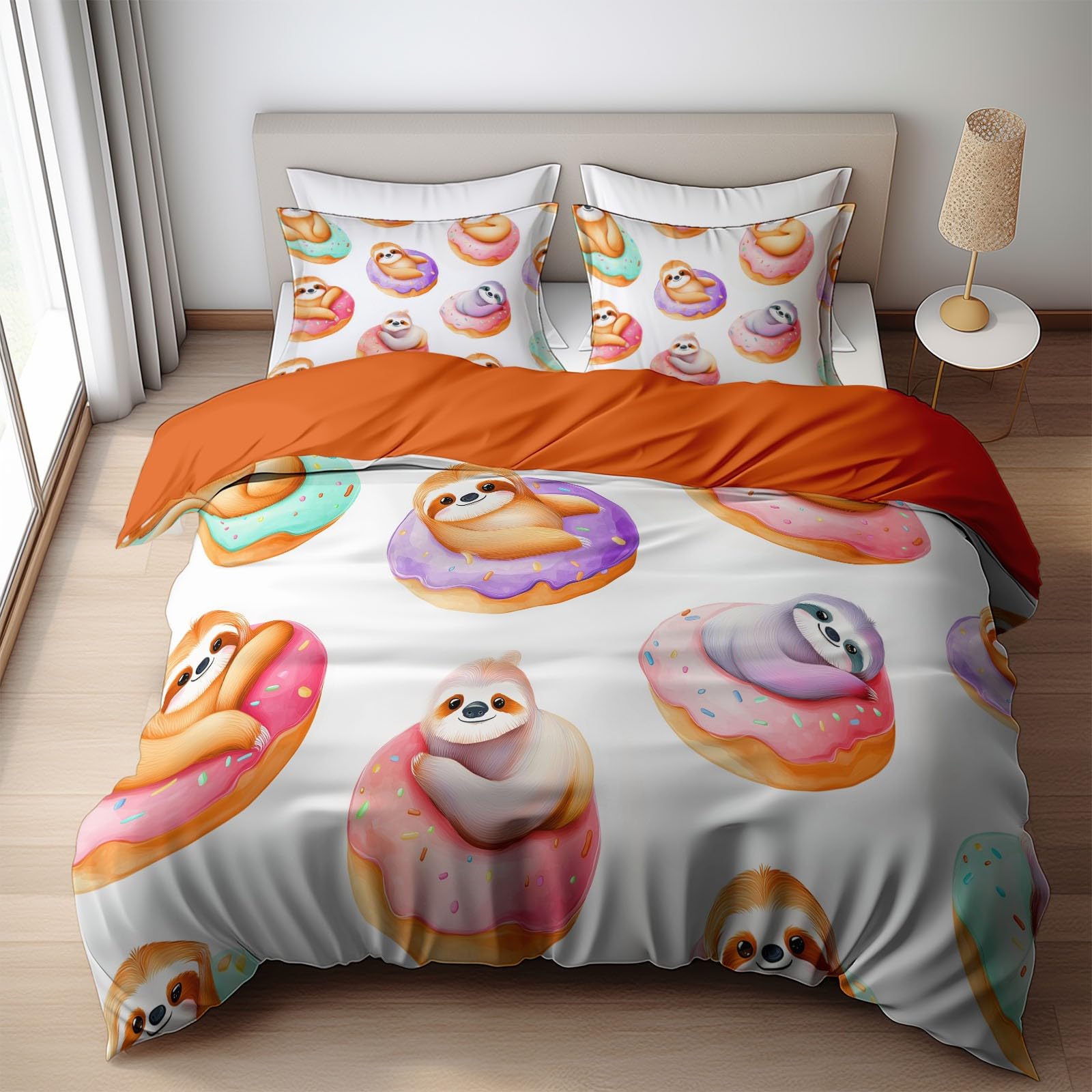 Housse de couette paresseux orange 240 x 260 cm pour chambre d'ado ou adulte moderne