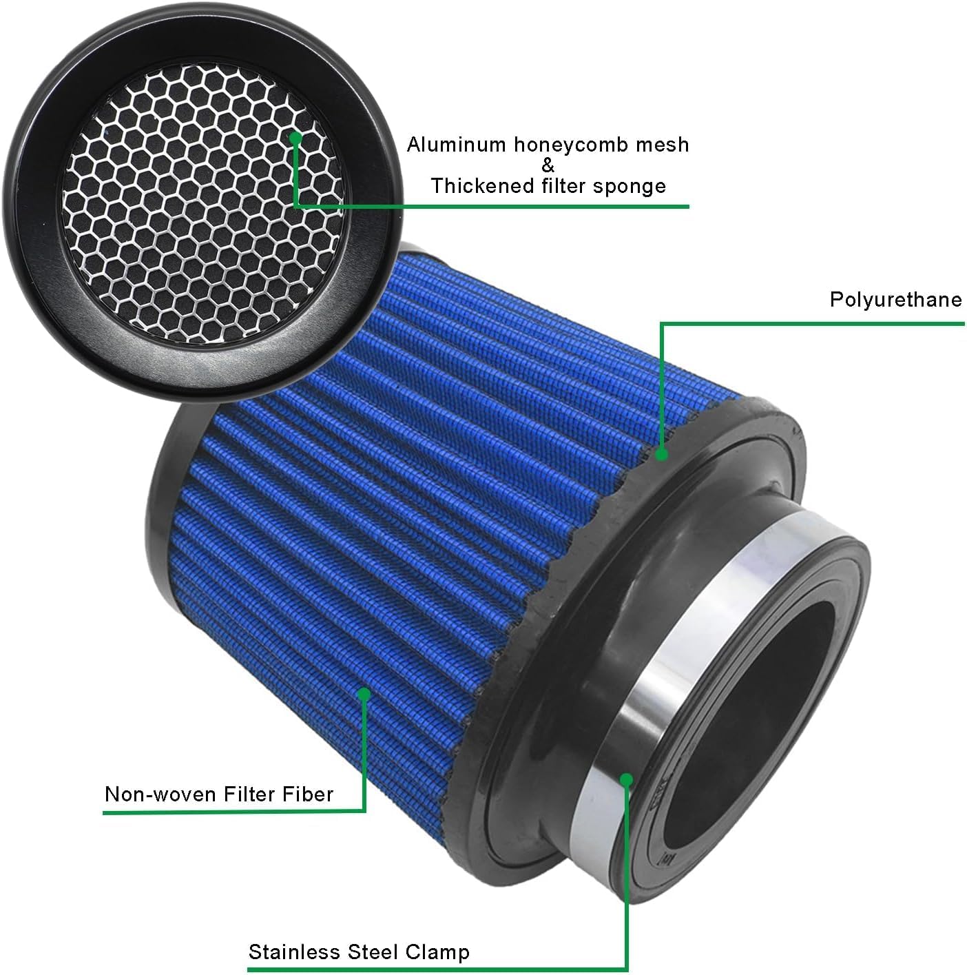 Universele luchtfilter auto vervangluchtfilter voor 76 mm 89 mm 101 mm koudluchtfilter-inlaat-inductieset zwarte universele hoogwaardige luchtfilter, wasbaar en herbruikbaar (zwart