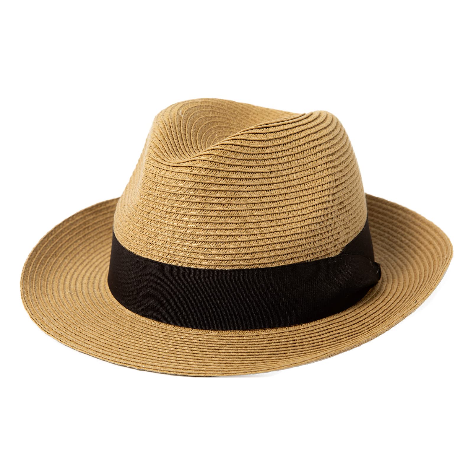 Comhats Sombrero Fedora de paja unisex UPF 50+ para mujeres y hombres, sombrero de playa plegable de ala ancha, sombrero de verano UV