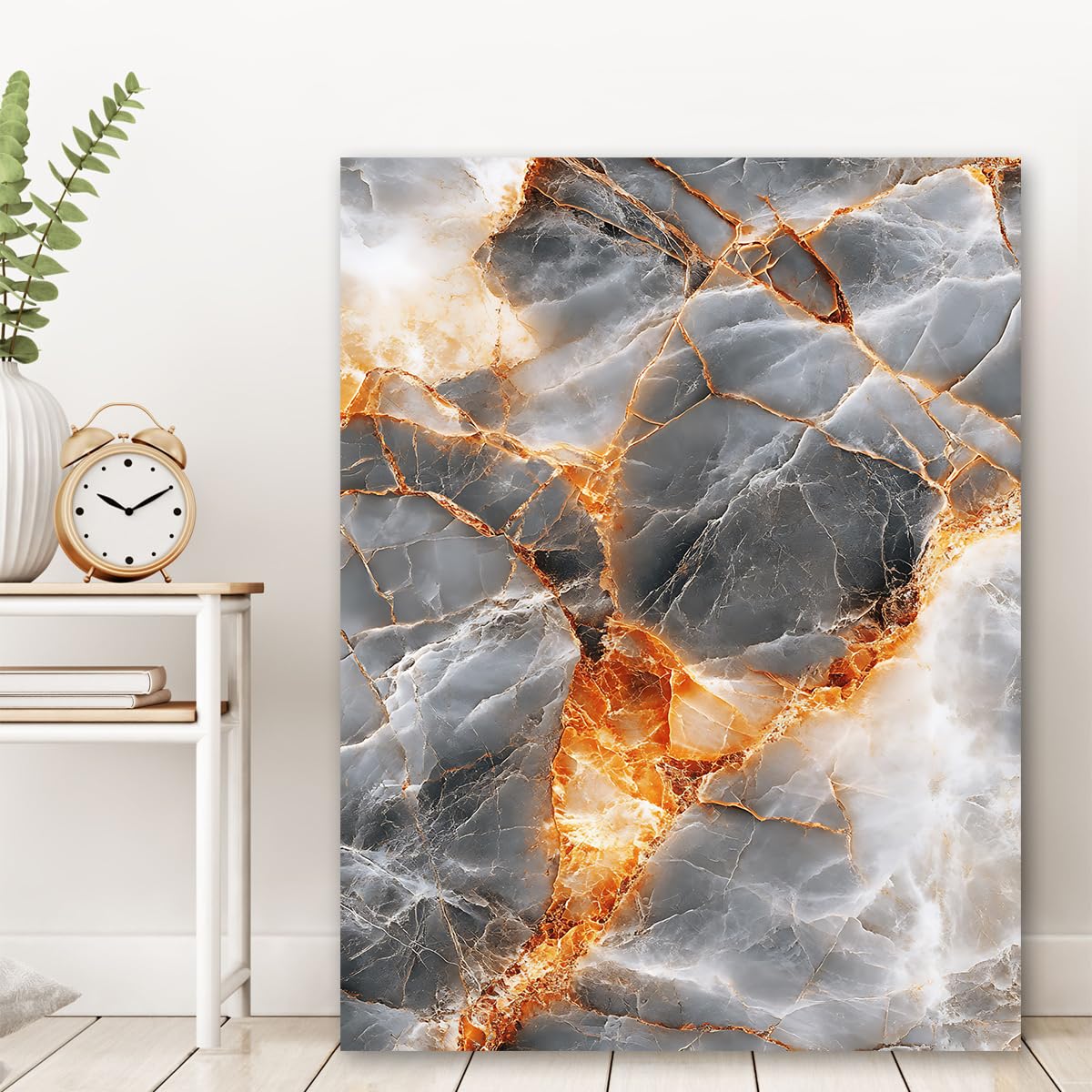 Marmo ambra oro astratto incorniciato tela immagine grigia 50x60cm