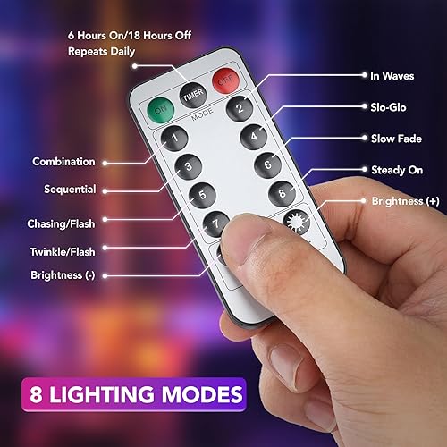 Miniatura 7 de MAGGIFT Guirnalda de 200 luces LED para colgar al aire libre, impermeable, 6.5 x 9.8 pies, luces USB de cortina de hadas. 8 modos de enchufar con