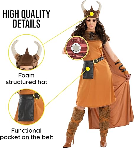 Miniatura 3 de fun shack Disfraz vikingo para adultos, disfraz de guerrero medieval para mujer, vestido de guerrero histórico