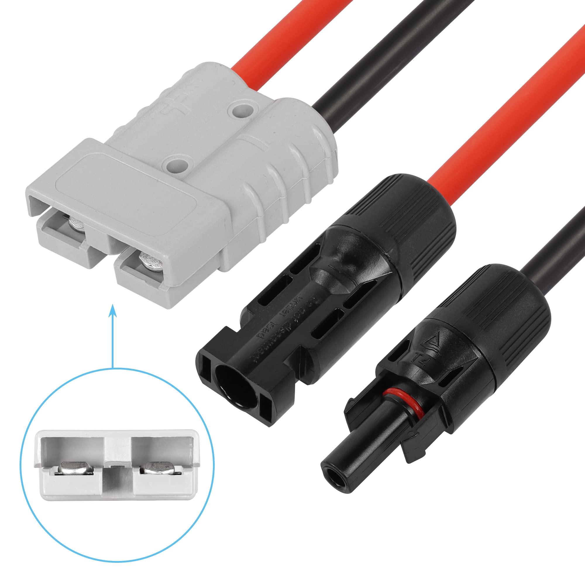 CERRXIAN 10AWG Conector de panel solar a 50A/600V Cable de conversión de conector de batería, Cable fotovoltaico certificado por TUV, Adecuado para paquete de batería solar, inversor y batería