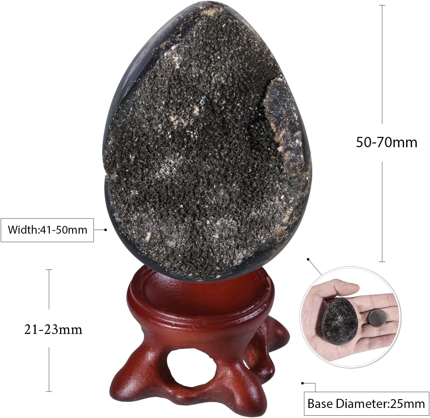 Sportmusies Natural Black Septarian Dragon Stone Geode Cluster Egg with Resin Stand, Decorative Crystal Cluster Egg Figurine for Home Reiki Healing Meditation, 1.96-2.75 inches