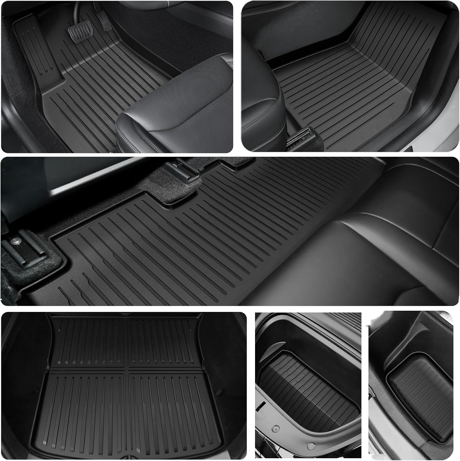 Tesla Model Y Floor Mats 2024 2023 2022 2021 2020, 6-Piece Complete Set for 5 Seater, Waterproof Non-Slip All-Weather Protection, Black