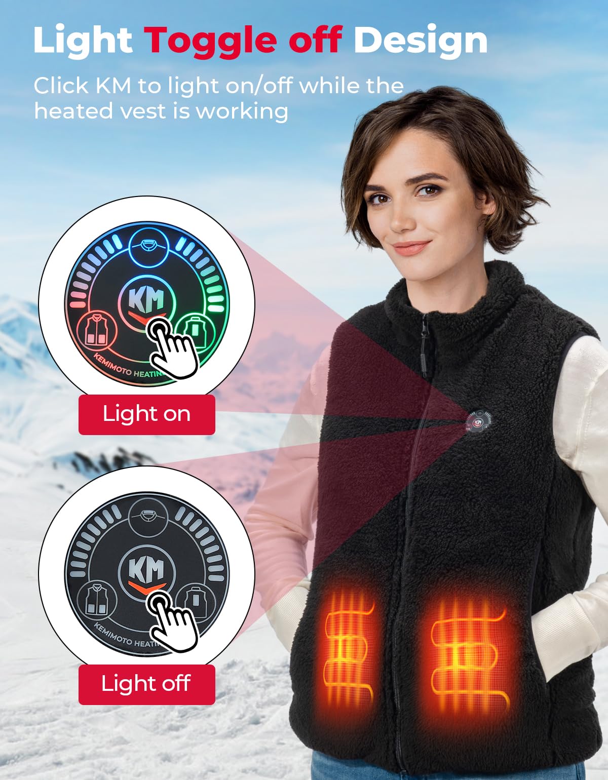 KEMIMOTO Heated Vest, Polar Fleece Heated Vest Women, Lightweight Stand Collar Vest for Women (Battery Not Included) S, Black