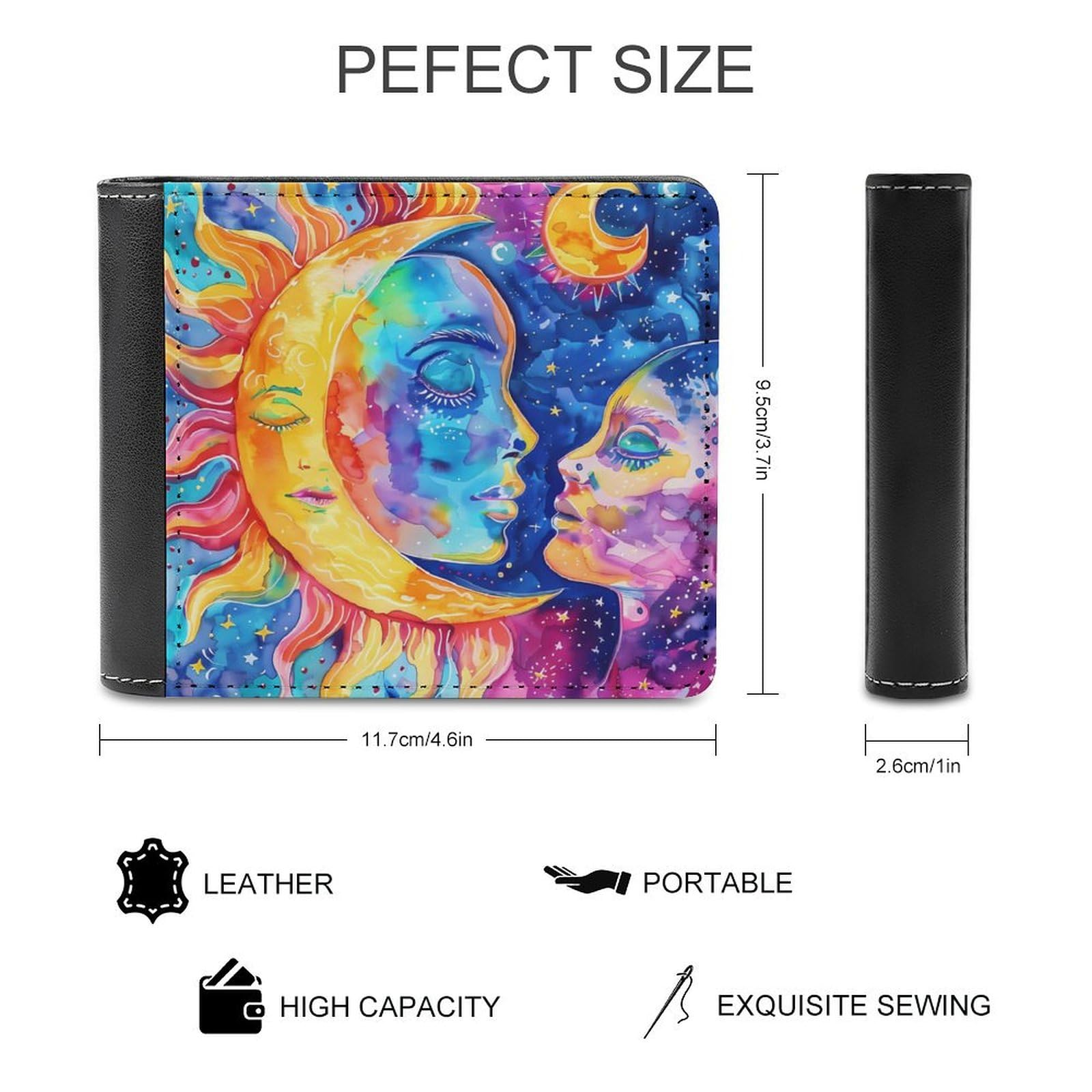 Watercolor Sun And Moon Funny Men's Slim Bifold Wallet with Multiple Card Slots Front Pocket Purse