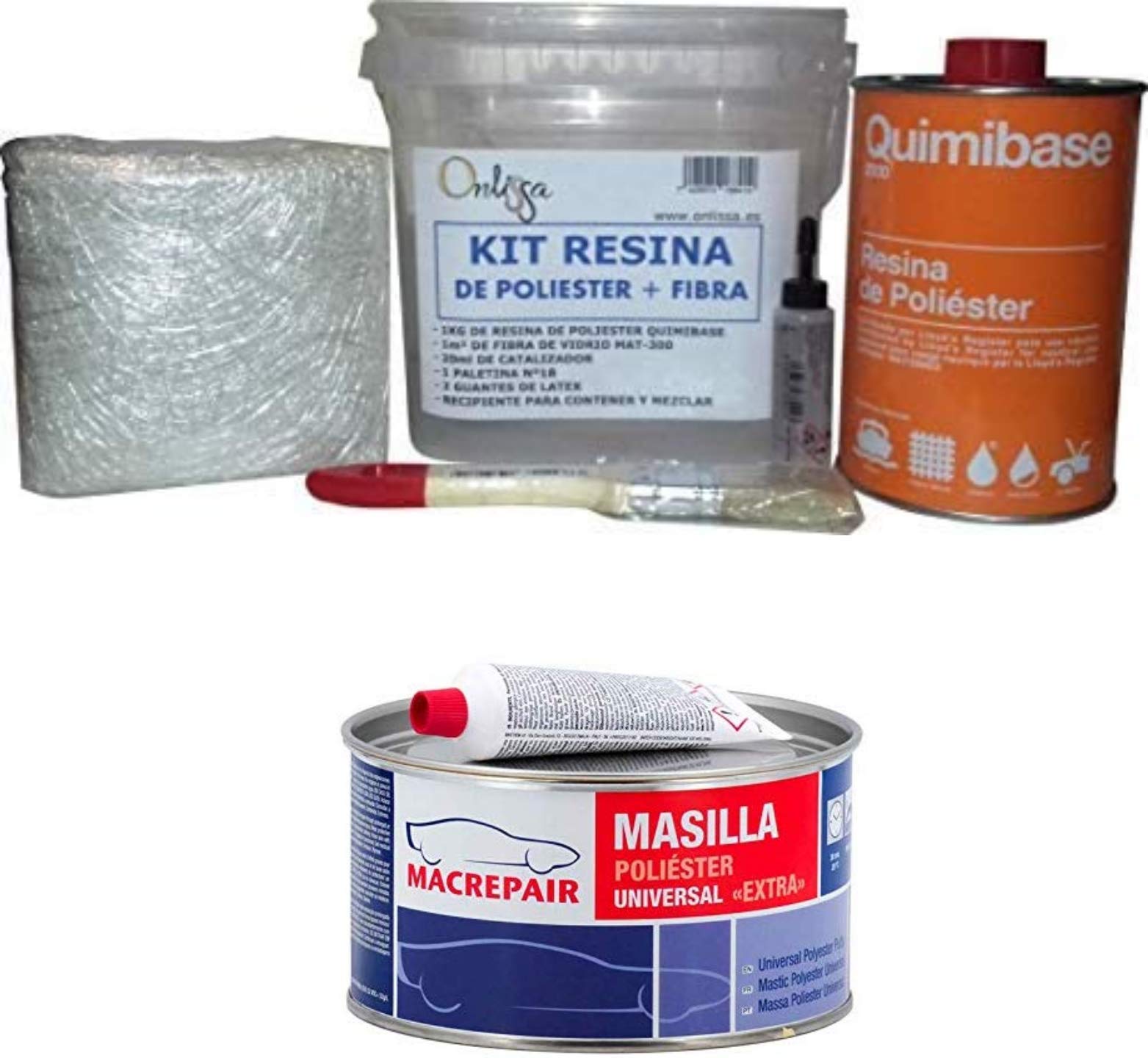 Kit de Resina de Poliéster Quimibase + Fibra De Vidrio (Mas macrepair masilla universal 2kg)