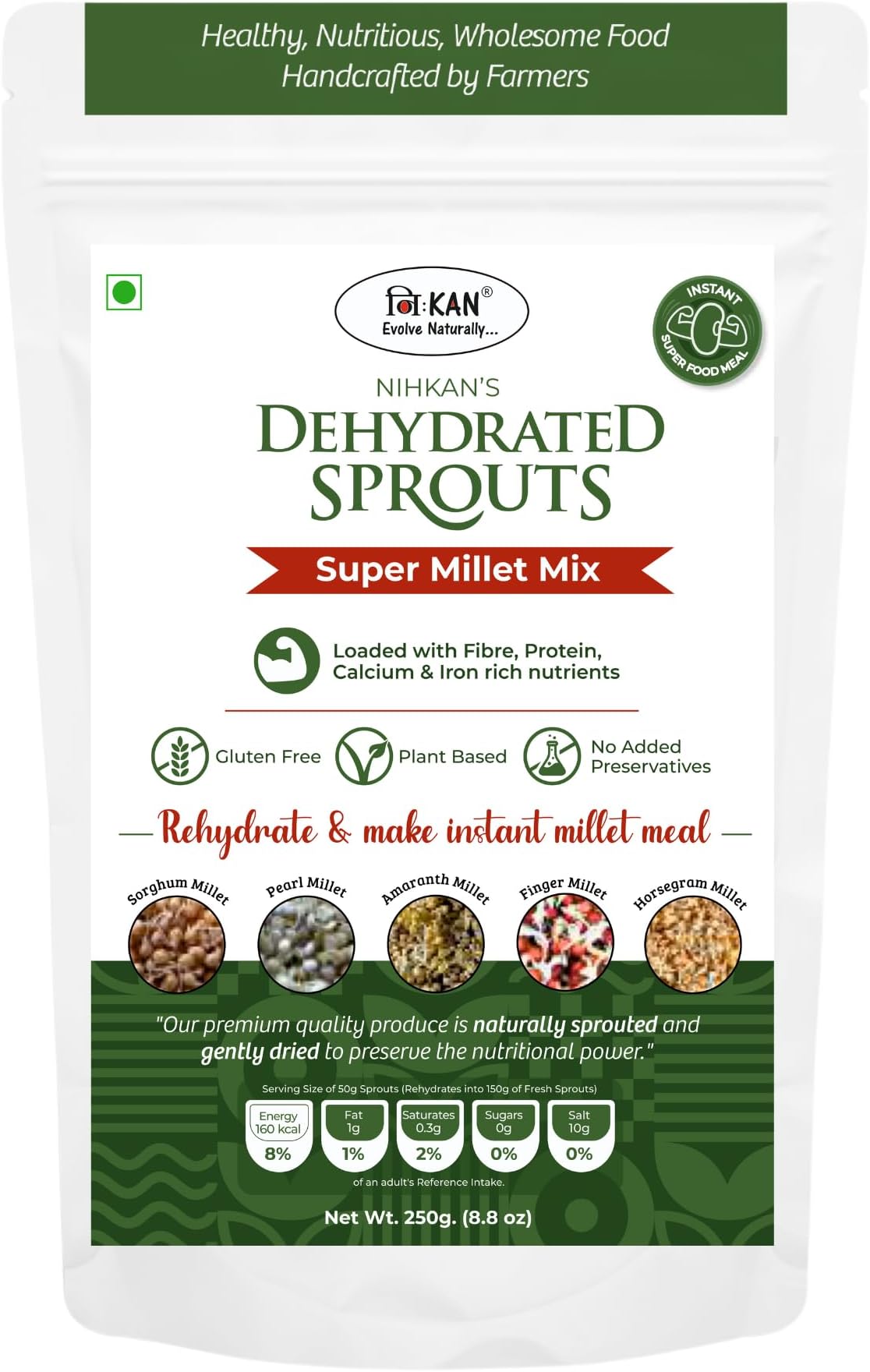 NIHKAN Multi Millet Sprouts | Ready to use Sprouted millet grains | No need of Pre soaking | Use instantly for cooking | 100% Natural No Preservatives (250 g, 1)