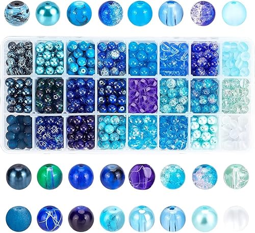 PH PandaHall - 648 cuentas de vidrio azul de 24 colores de 8 mm., cuentas redondas de cristal azul para verano, Hawaii, bohemio, Heshi, collares, disponible en Yaxa Colombia