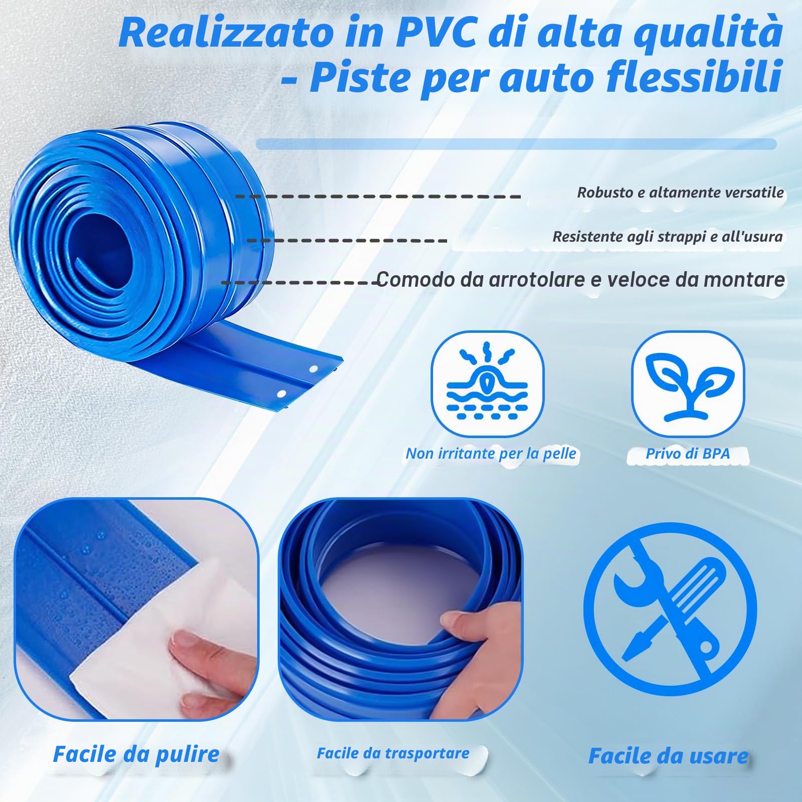 RedCrab Pista da Corsa Flessibile per Bambini, Lunga 5 m Pista da Corsa Flessibile con 4 Macchinine e 4 Ventose, Compatibile con Modellini di Auto Diecast in Scala 1:64