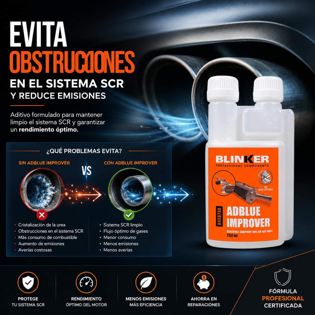 Blinker Adblue Improver, anti cristallisant Adblue, additif moteur diesel Adblue, nettoyant injecteur Adblue, 250 ml (= 120 L d'Adblue)