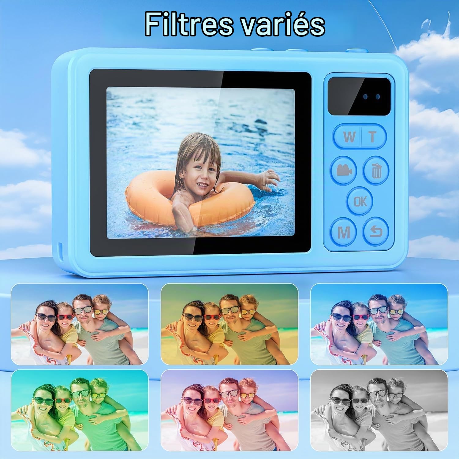 Appareil photo numérique étanche 3 m, caméra vidéo 4K tuba, cadeau Noël, anniversaire, piscine, caméra action 32 Go