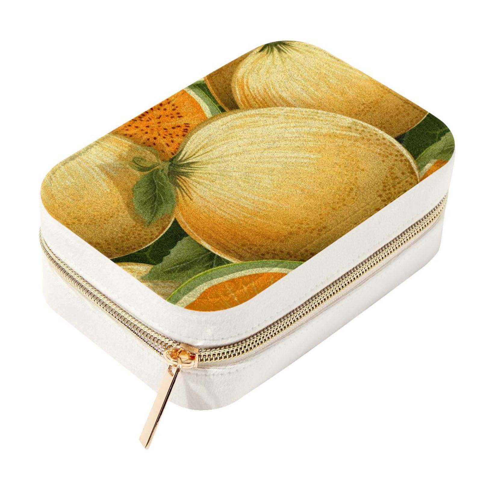 Joyero de doble capa con patrón de melón organizador portátil para anillos y pendientes